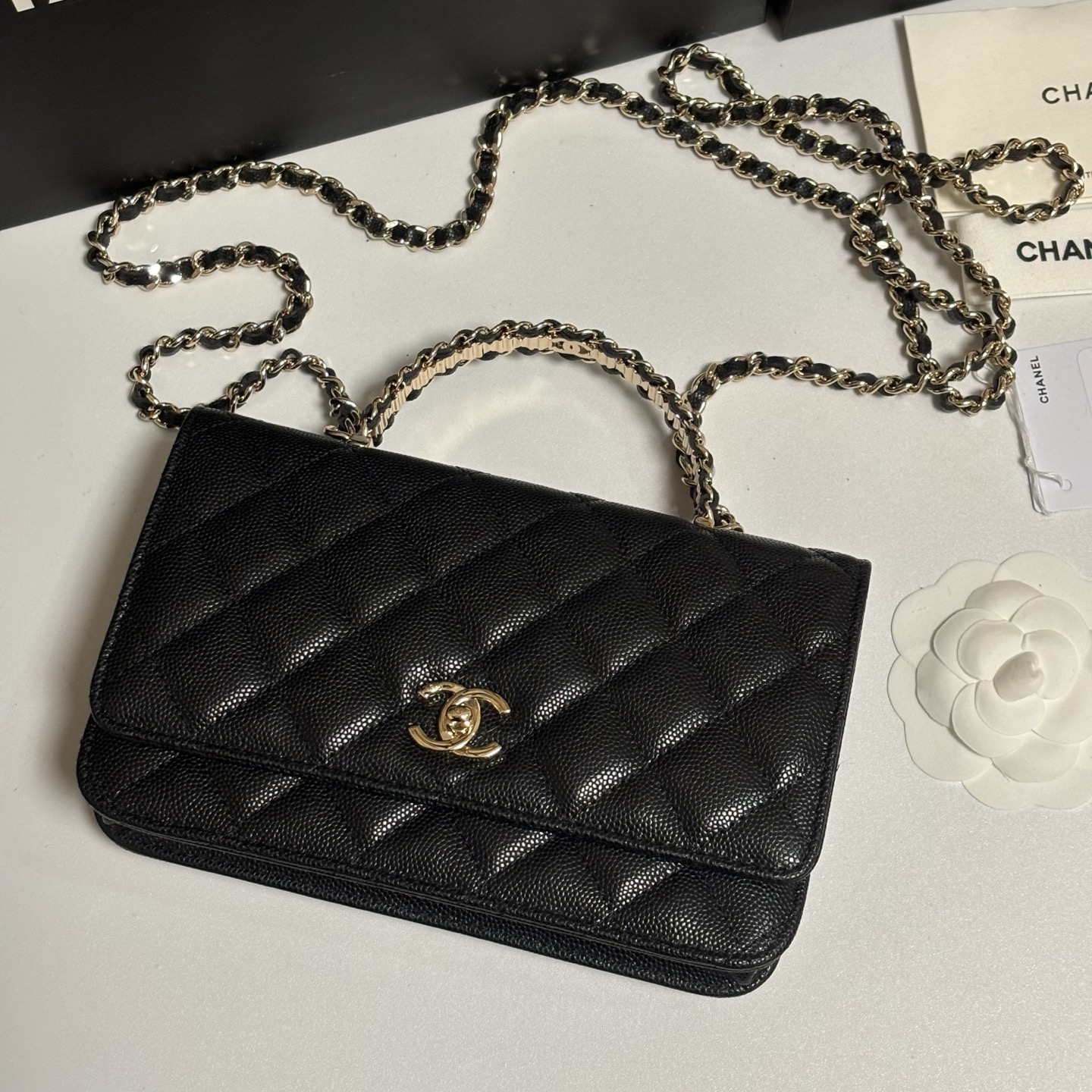 Ch@Nel Caviar Quilted Crystal CC Wallet On Chain-13*19.5*3.5CM