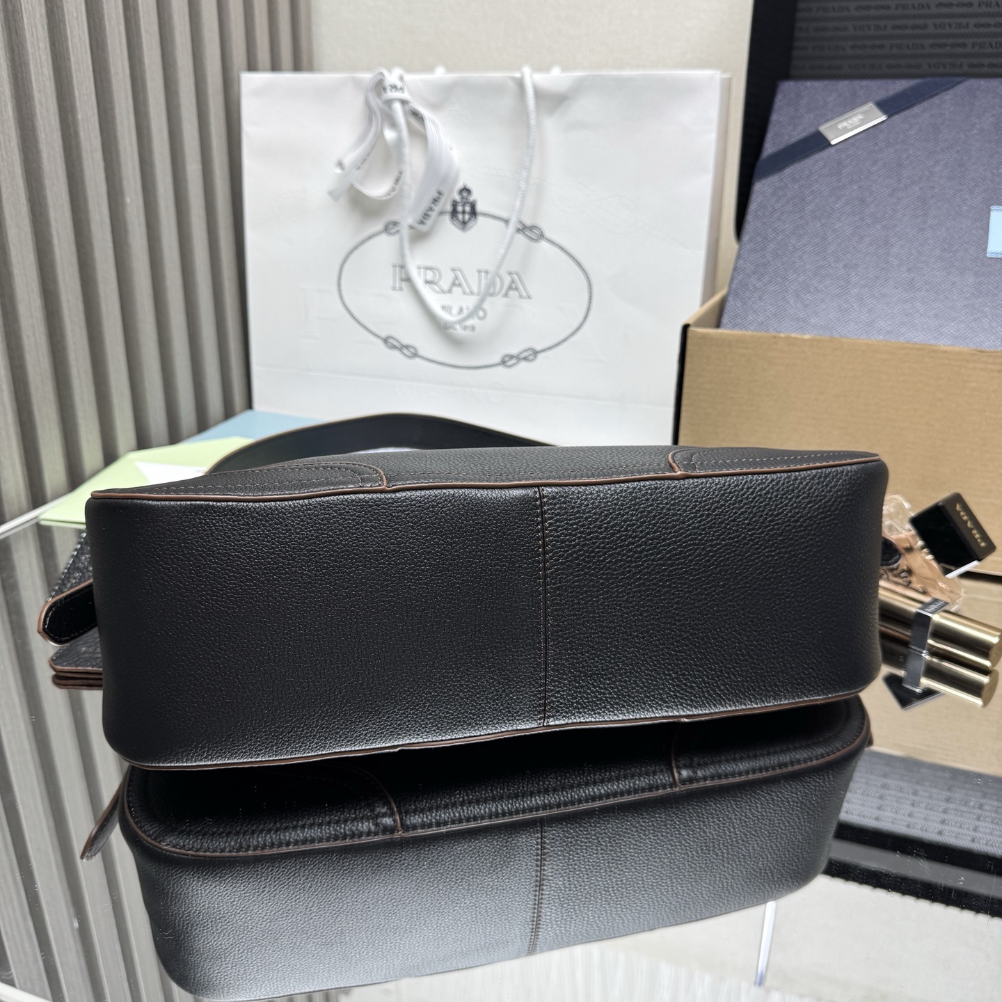Pra*a Black Large Leather Aimèe Shoulder Bag-1BC280-36*20*11CM