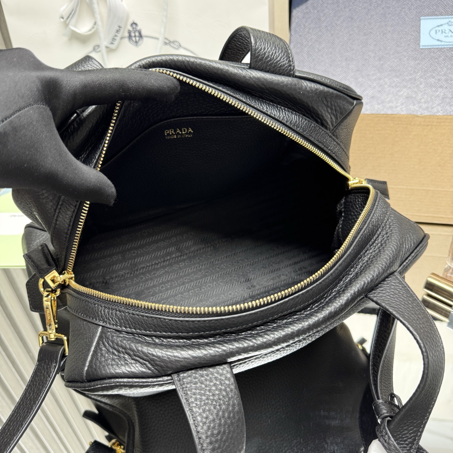 Pra*a Leather Handbag 1BB148-33*22*14CM