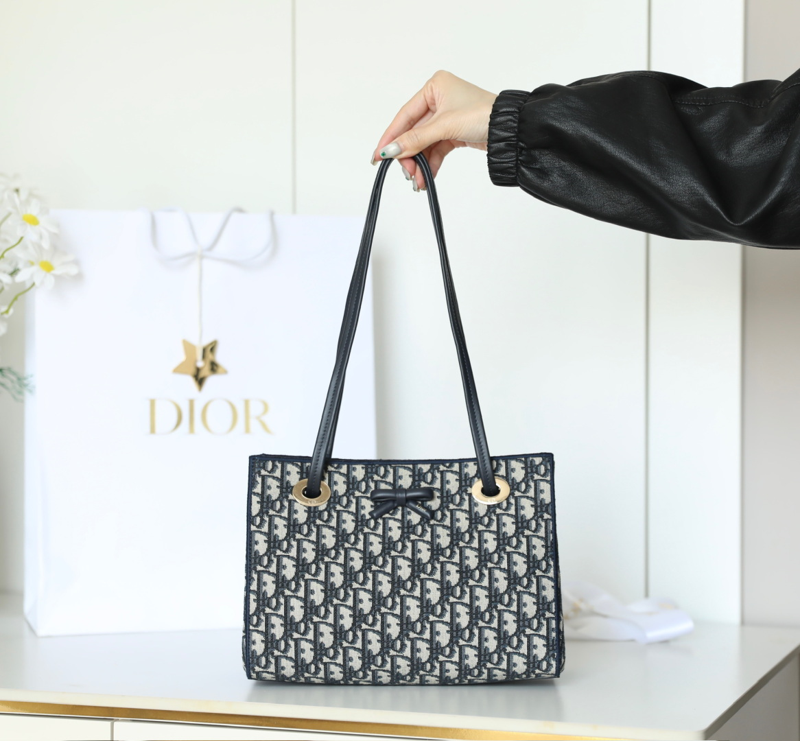 Diro Shopping Bag Blue D*or Oblique Jacquard-27x19x13. 5CM