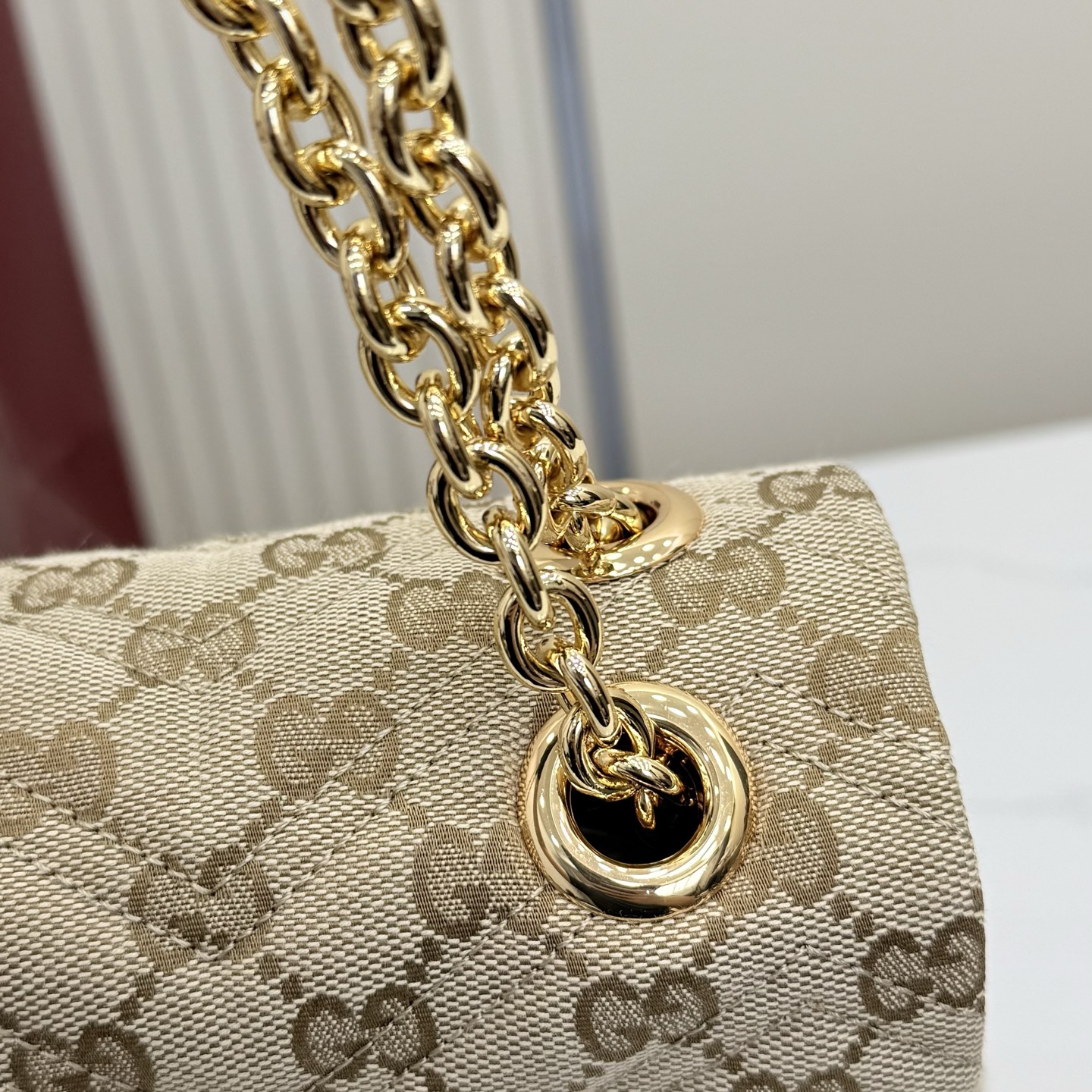Gv*c* GG Marmont Medium Shoulder Bag In Sand And Brown GG-31*17*8CM