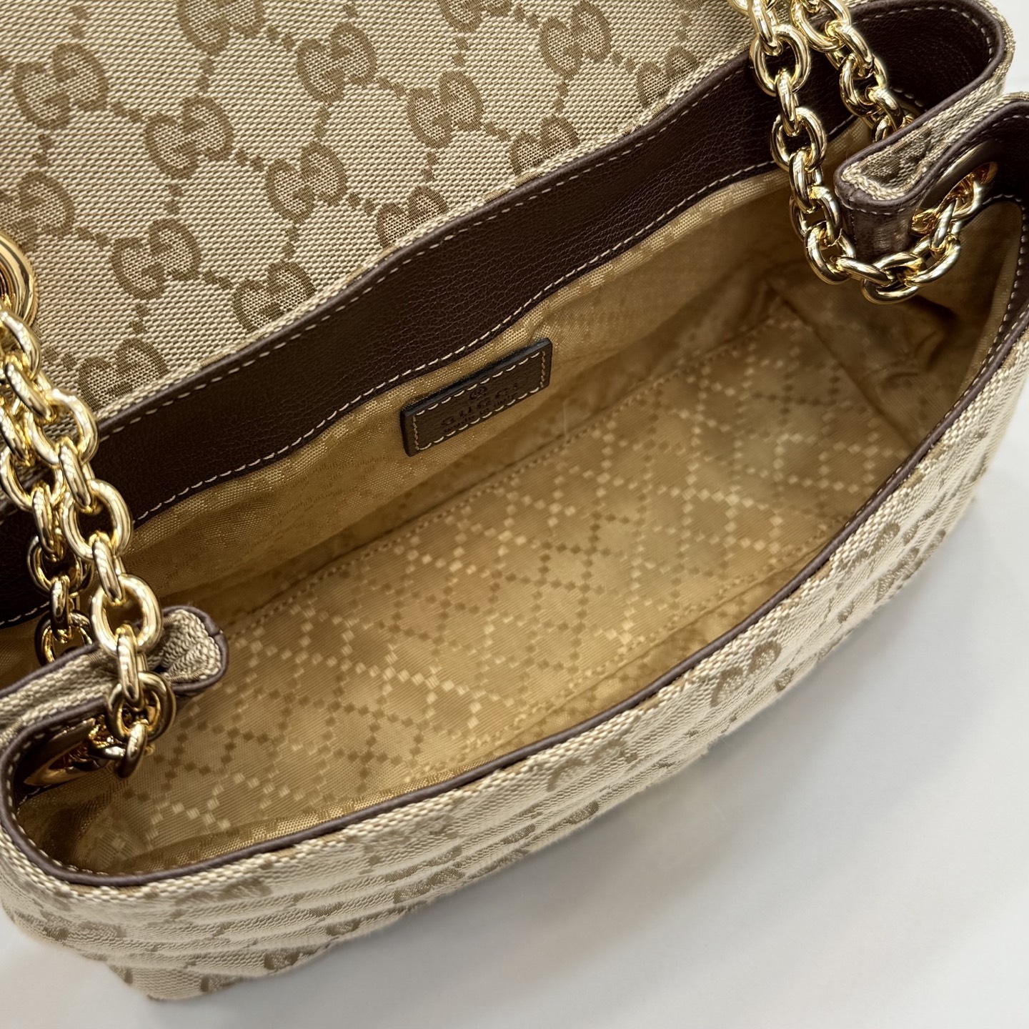 Gv*c* GG Marmont Small Shoulder Bag In Sand And Brown GG-23*17*9CM