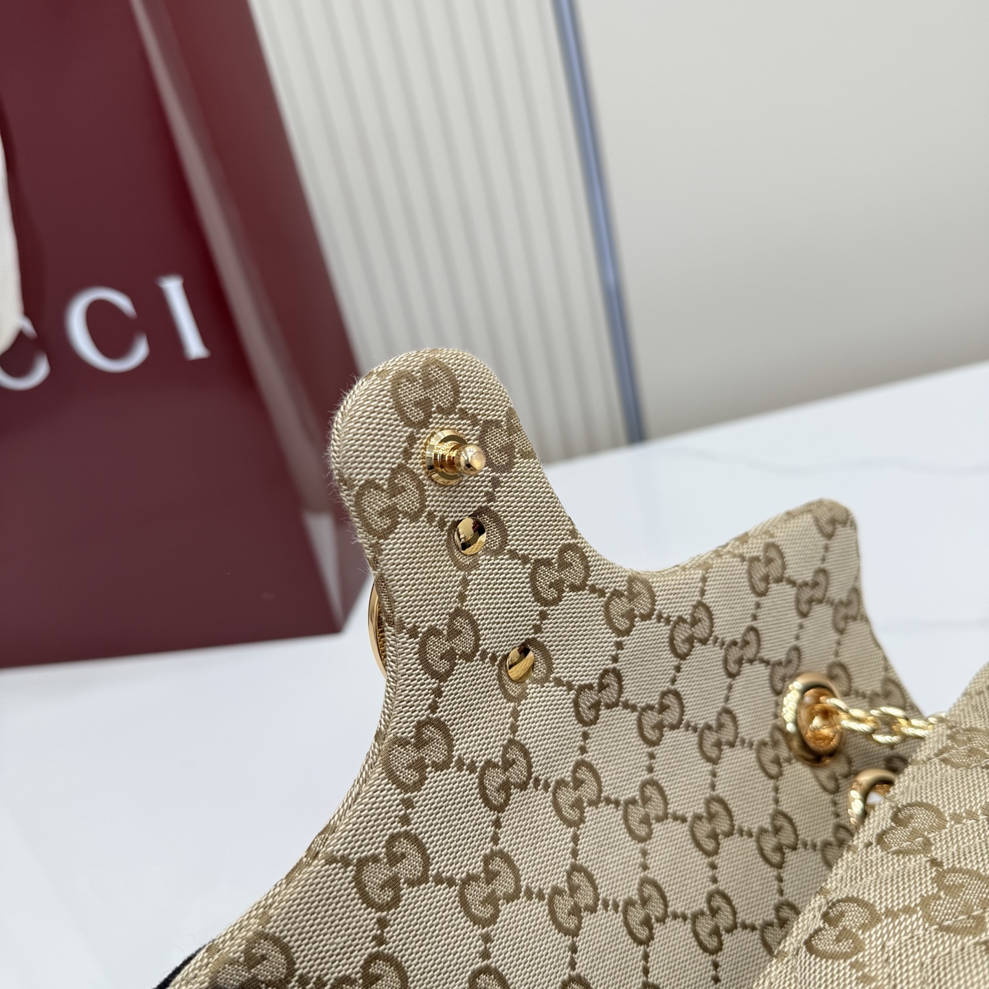 Gv*c* GG Marmont Small Shoulder Bag In Sand And Brown GG-23*17*9CM