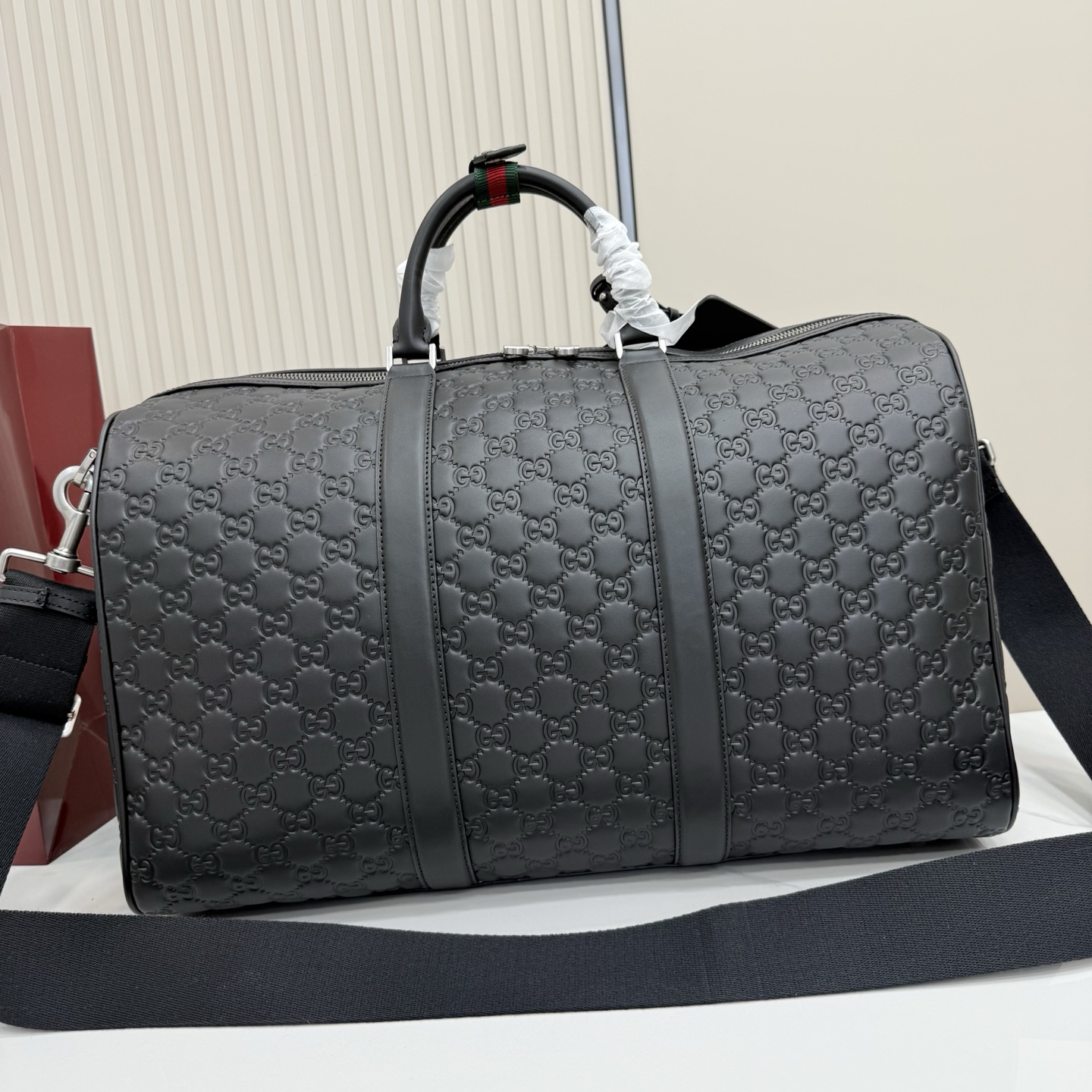 Gv*c* GG Emblem Large Duffle Bag In Black GG Leather-45*29*25CM