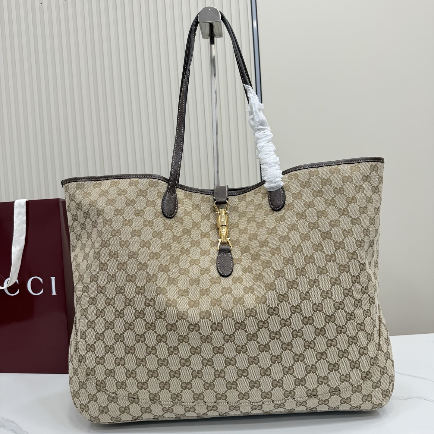 Gu*cci Gvc*1 Jackie Large Tote Bag In Sand And Brown GG Canvas-55*37*14.5CM