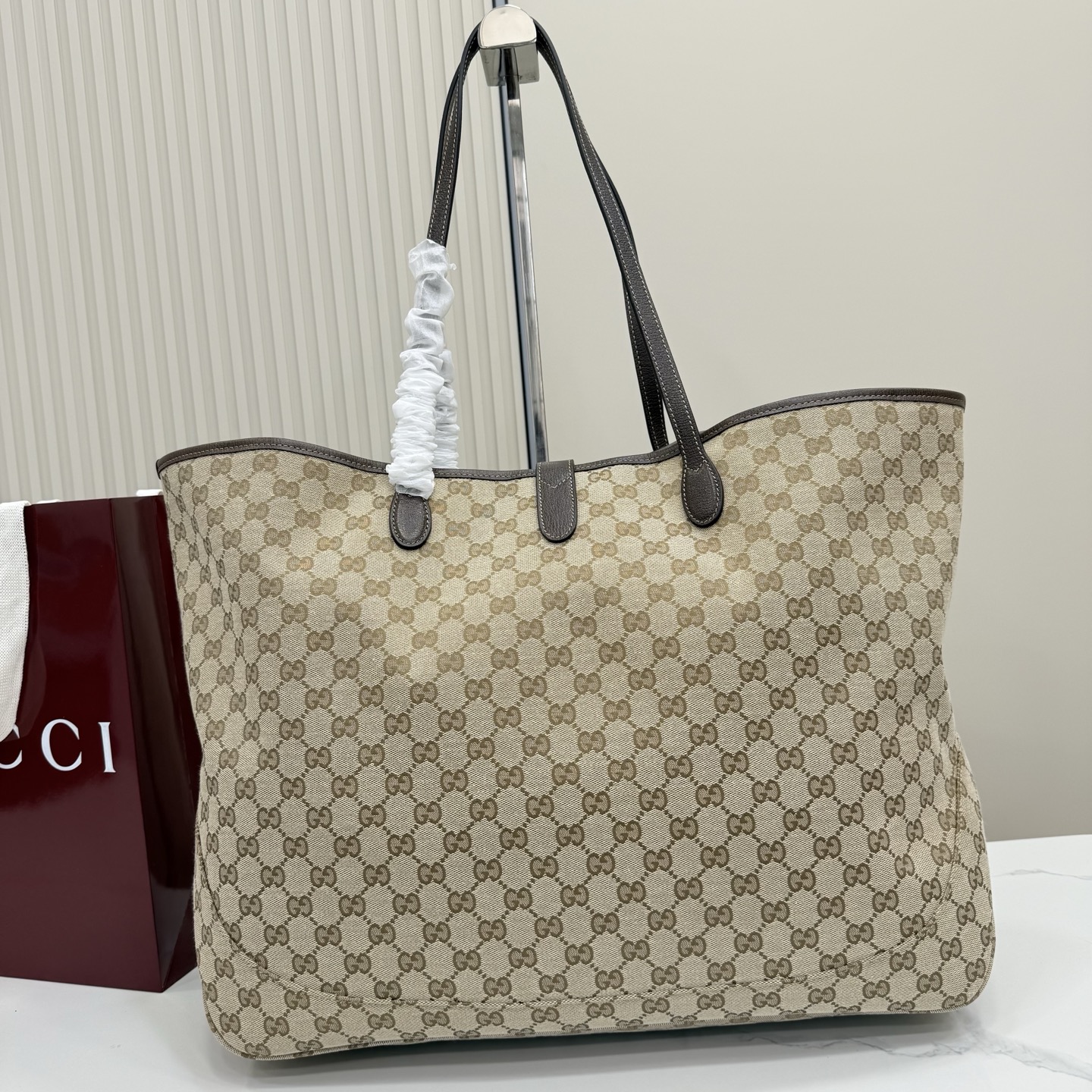 Gu*cci Gvc*1 Jackie Large Tote Bag In Sand And Brown GG Canvas-55*37*14.5CM