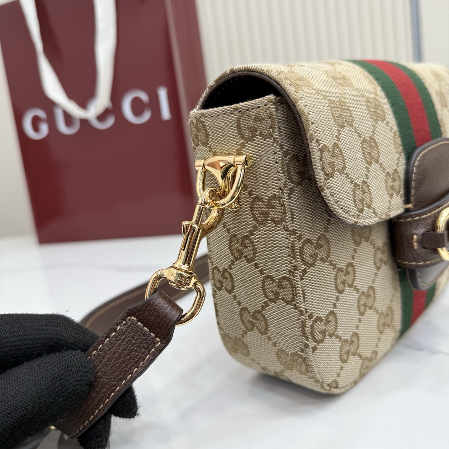 Gvc*1 Ophidia Small Shoulder Bag In Beige And Brown GG Fabric-21*14.5*5.6CM