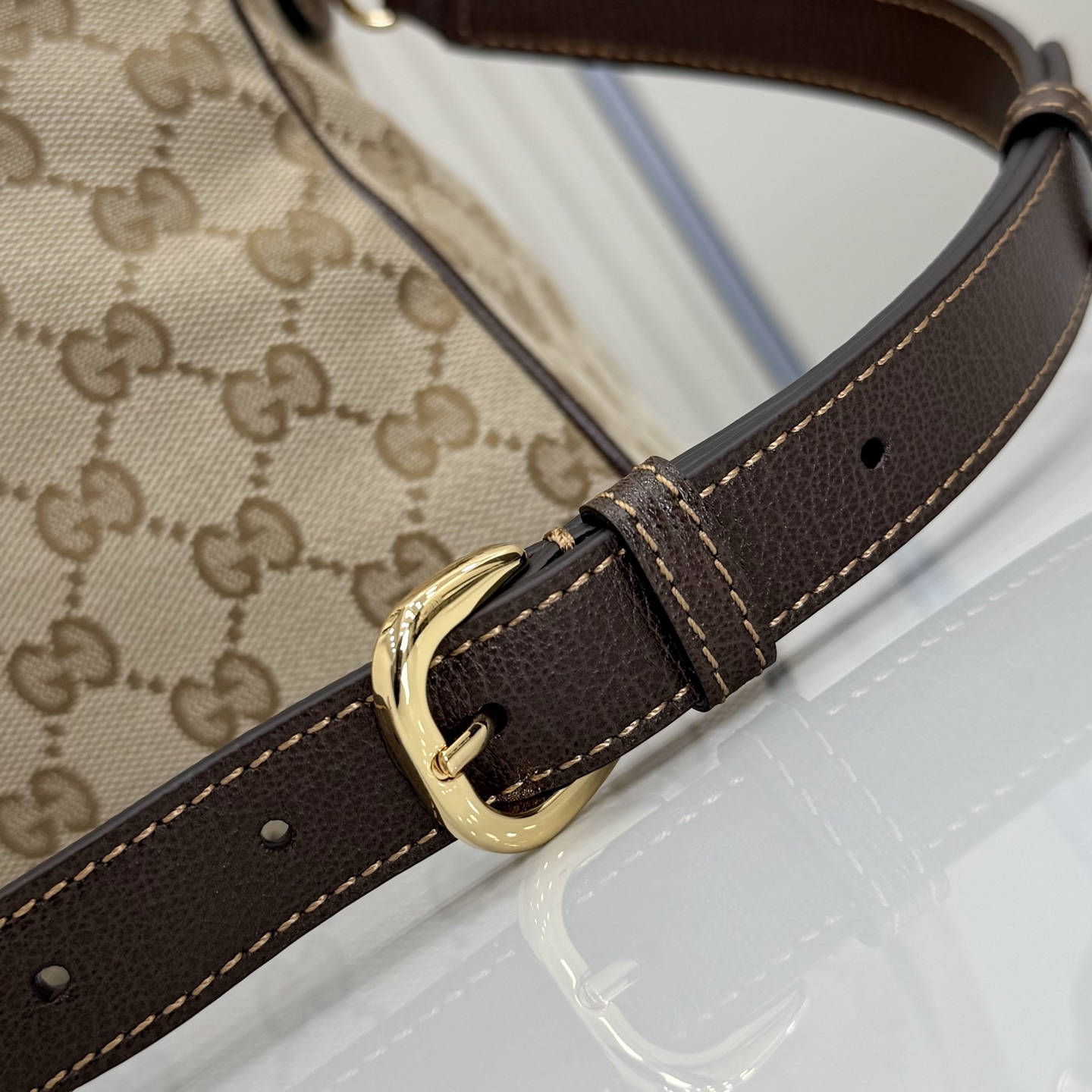 Gv*c* Borsetto Large Boston Bag In Sand And Brown GG canvas-38.5*22.5*13CM
