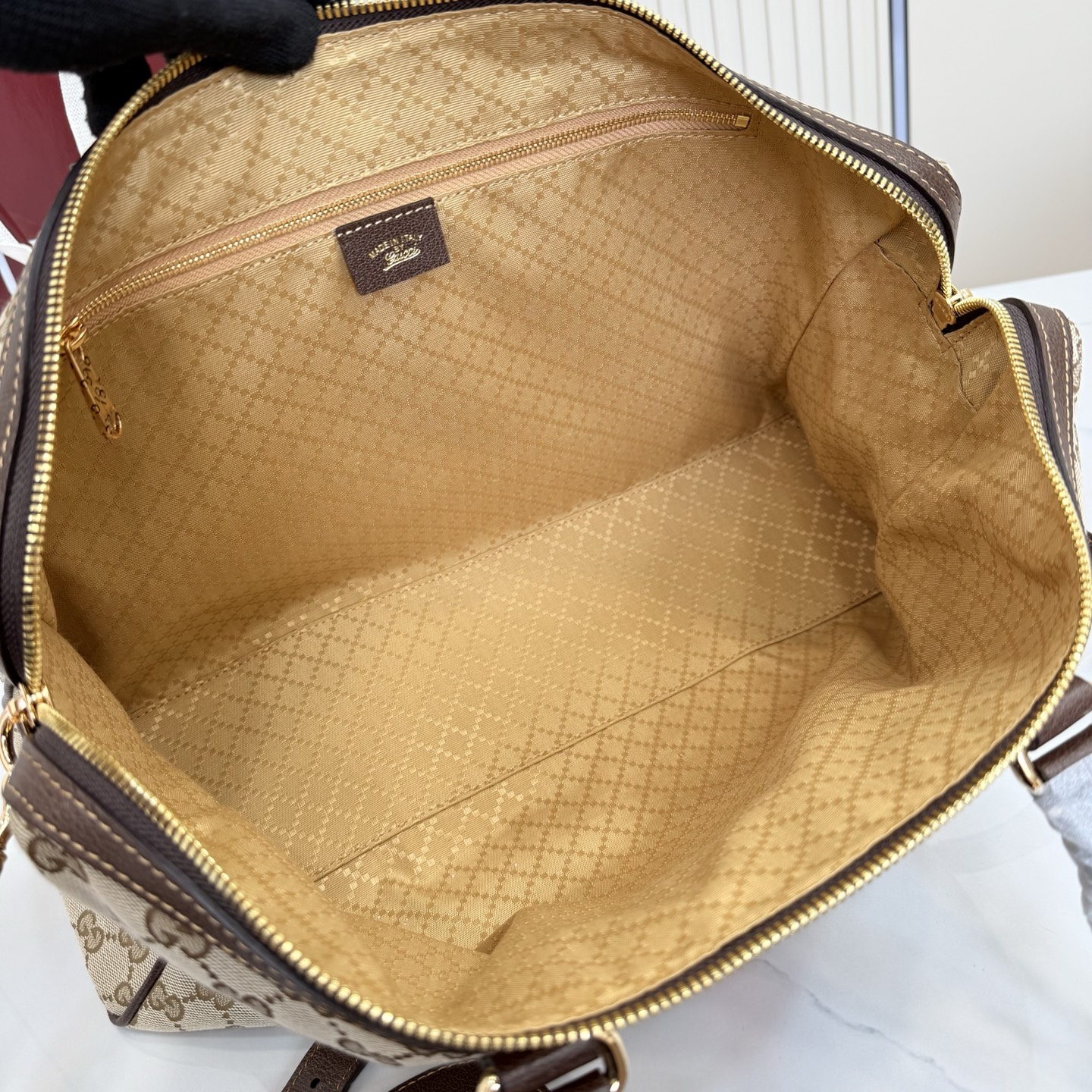 Gv*c* Borsetto Large Boston Bag In Sand And Brown GG canvas-38.5*22.5*13CM