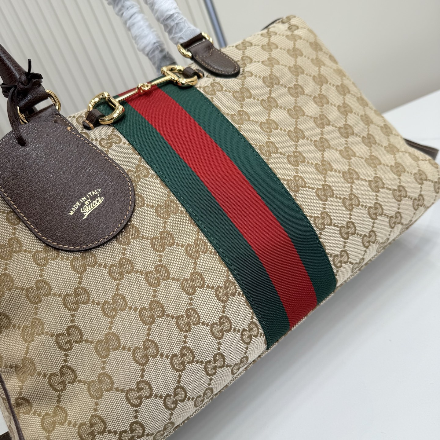 Gv*c* Borsetto Large Boston Bag In Sand And Brown GG canvas-38.5*22.5*13CM