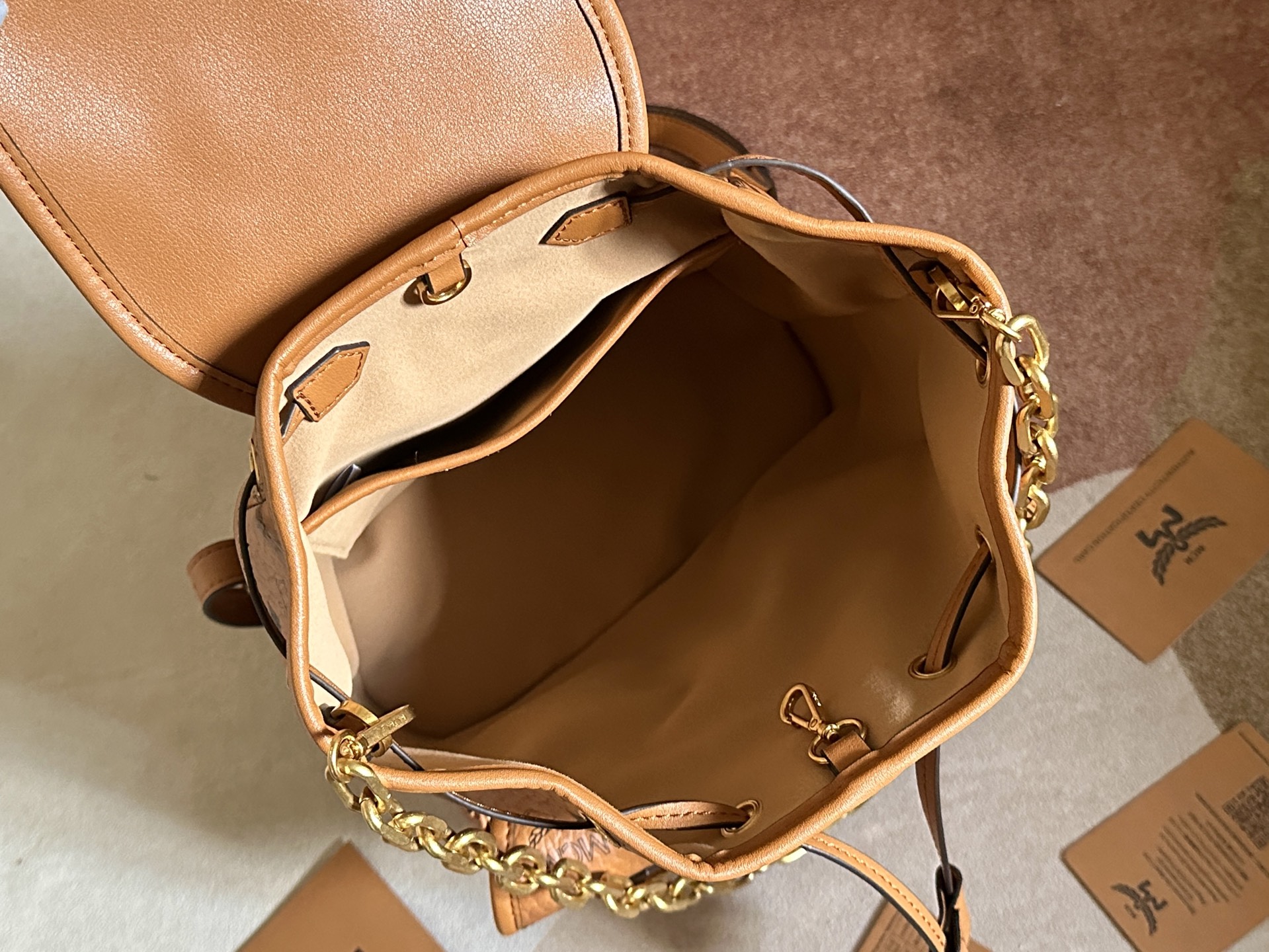 MCM Mini Aren Drawstring Backpack in Visetos-25x23x11CM