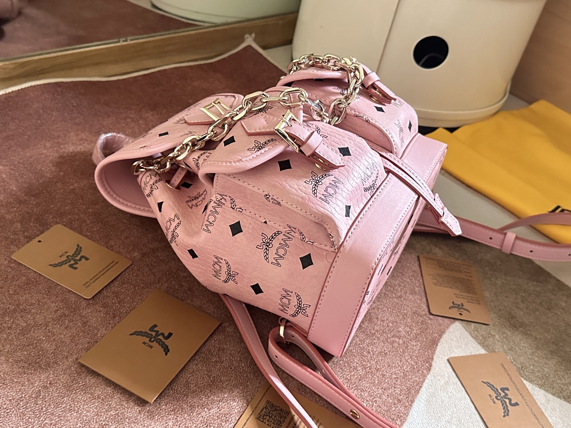 MCM Mini Aren Drawstring Backpack in Visetos-25x23x11CM