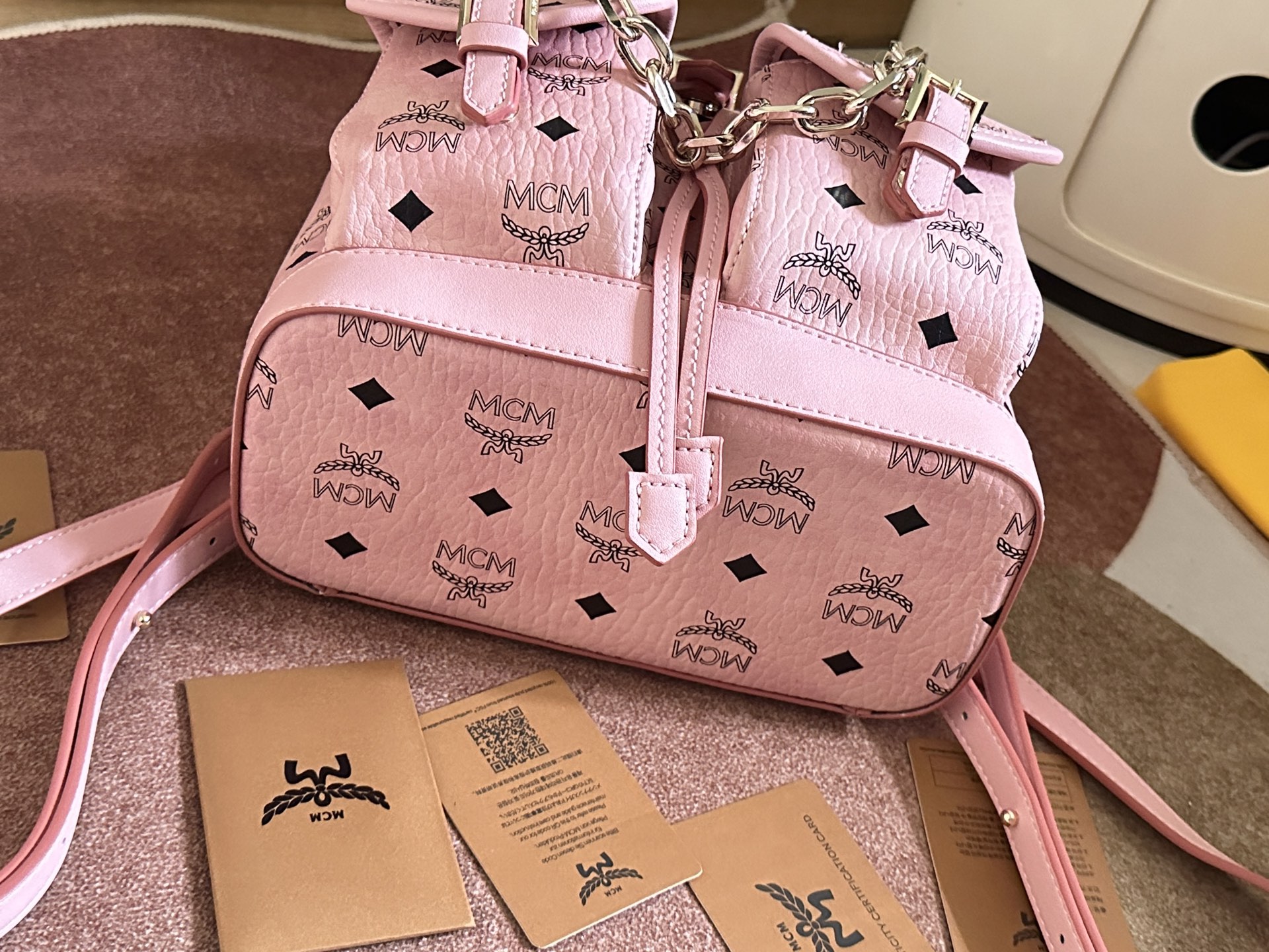 MCM Mini Aren Drawstring Backpack in Visetos-25x23x11CM
