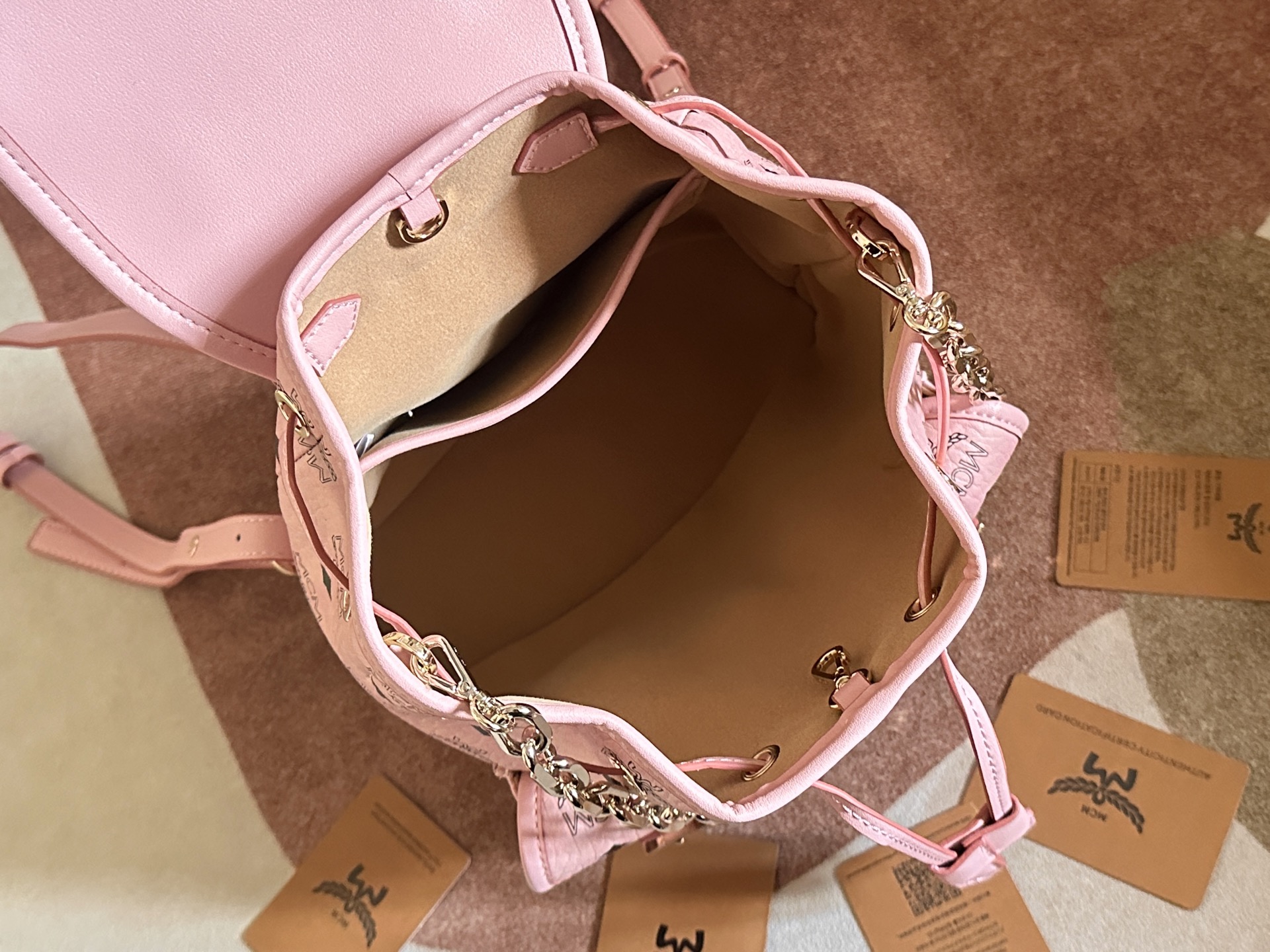 MCM Mini Aren Drawstring Backpack in Visetos-25x23x11CM