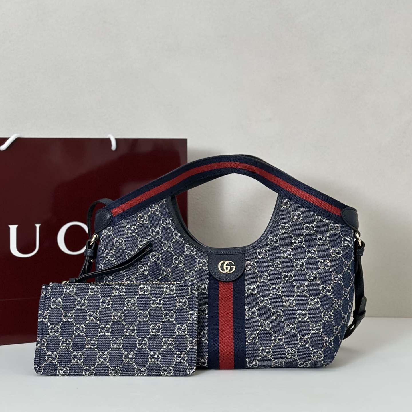 Gvc*1 Giglio Small Tote Bag in Blue and White GG Denim-25*20*15CM