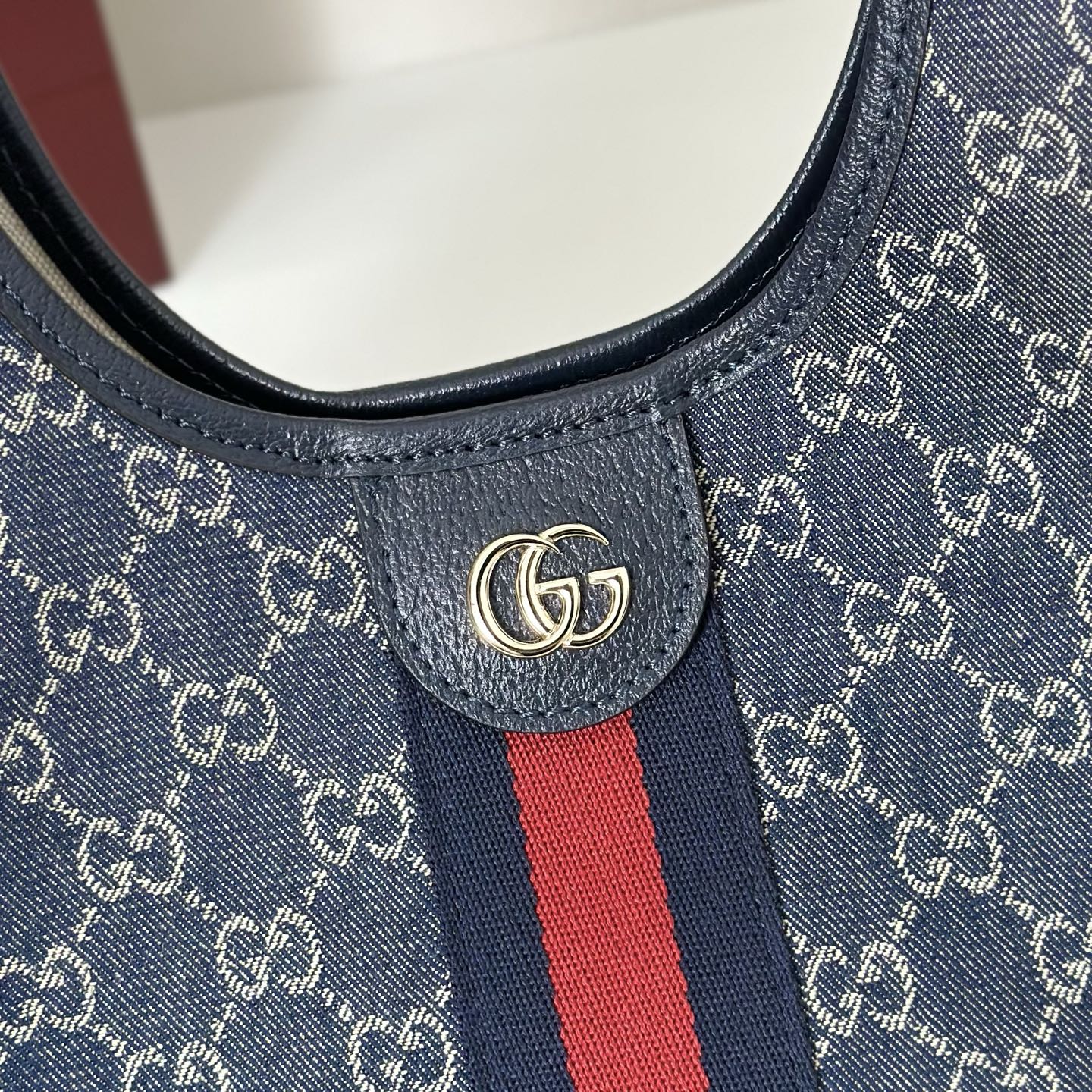 Gvc*1 Giglio Small Tote Bag in Blue and White GG Denim-25*20*15CM
