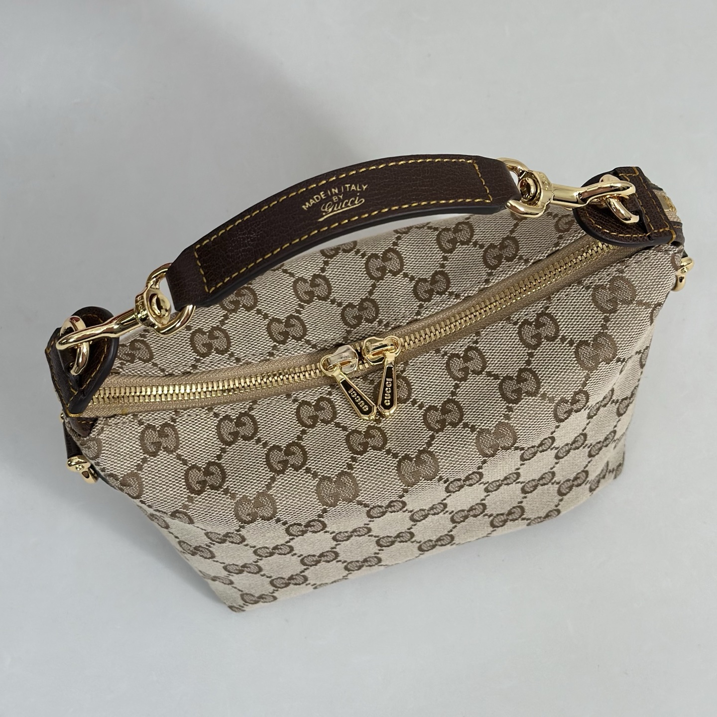 G*ucc* Brera Small Crossbody Bag In Sand And Brown GG Canvas-25.5*14*8CM
