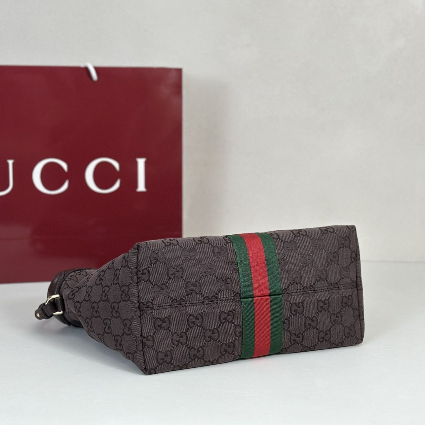 Guc*ci Giglio Small Tote Bag In Dark Brown GG Canvas-25*20*15CM
