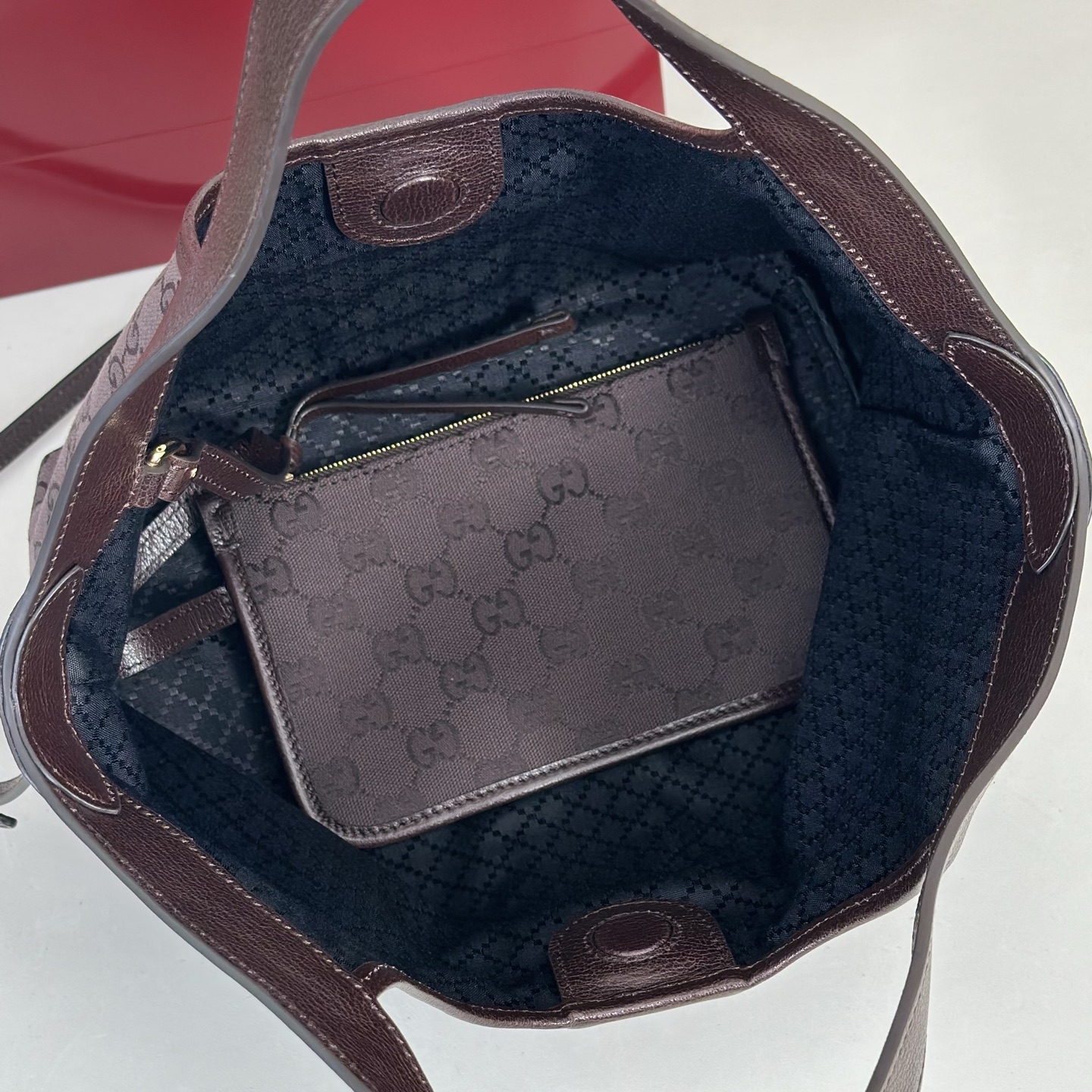 Guc*ci Giglio Small Tote Bag In Dark Brown GG Canvas-25*20*15CM