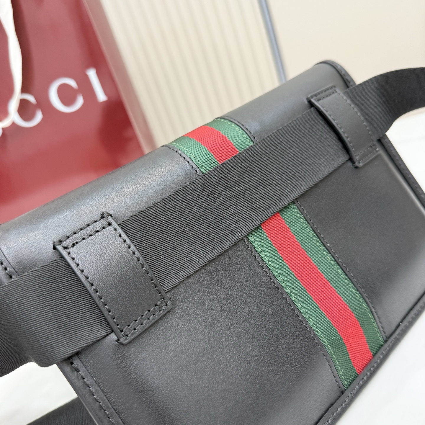 Gv*c* Web Trademark Small Belt Bag In Black Leather