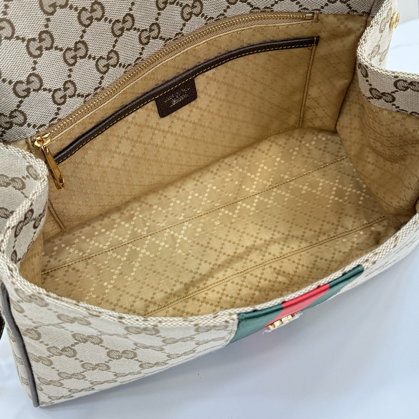 Gv*c* Paparazzo Medium Top Handle Bag In Sand And Brown GG Canvas-32*24*17CM