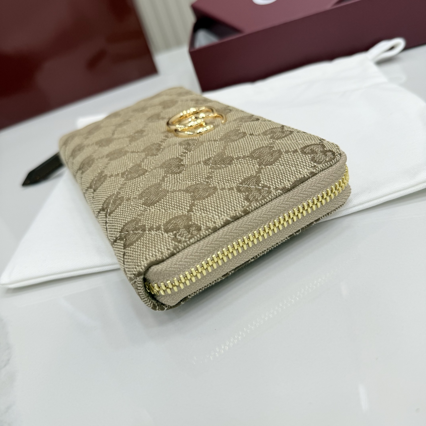 Gvc*1 GG Marmont Zip Around Wallet In Sand And Brown GG canvas-19*10.5*2CM