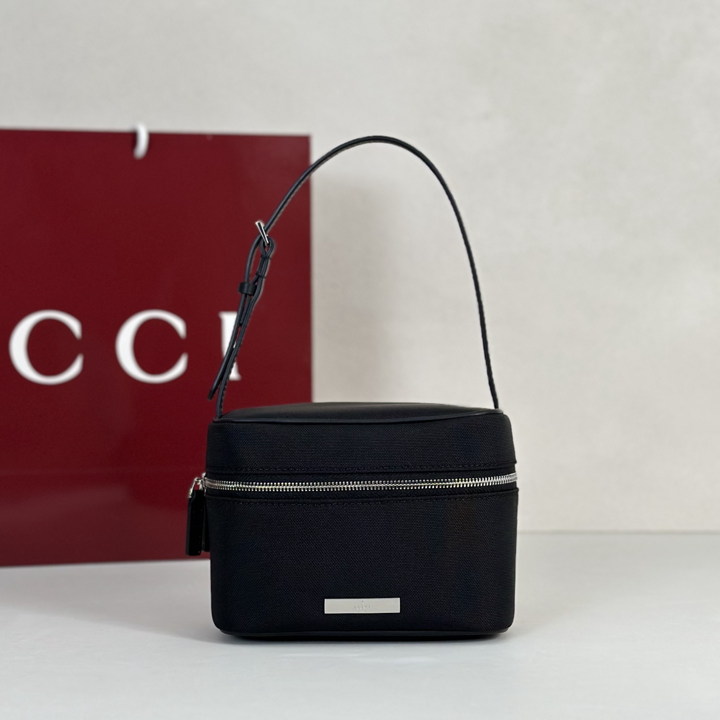 Gu*cci Tag Mini Bag In Black Nylon-16*12*9CM