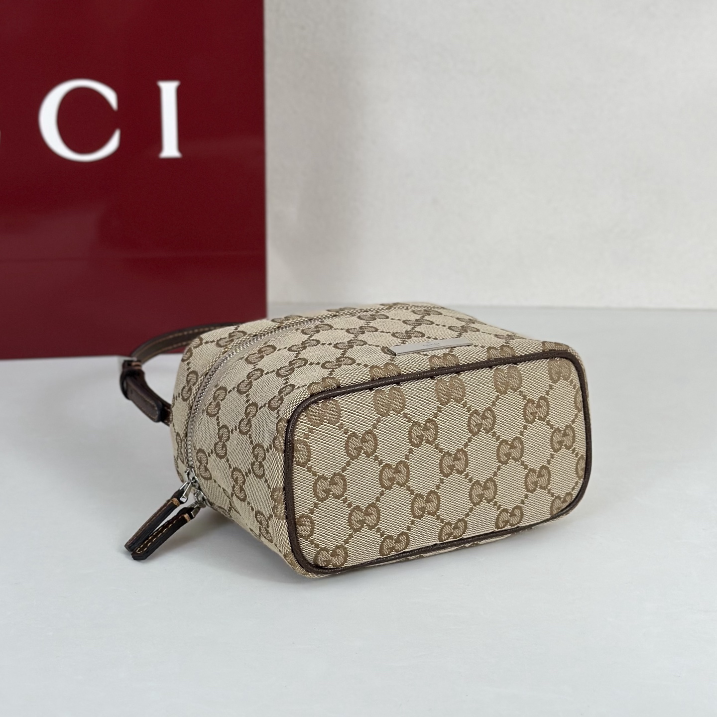 Gu*cci Tag Mini Bag In Sand And Brown GG Canvas-16*12*9CM