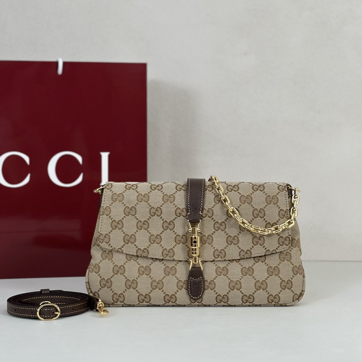 Guc*ci Aperitivo Medium Shoulder Bag In Sand And Brown GG-16*14.5*3.5CM