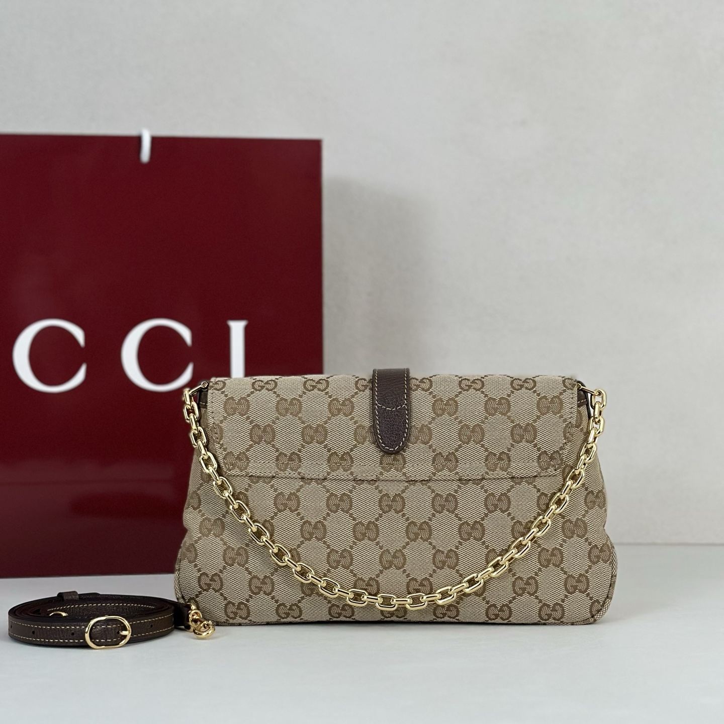 Guc*ci Aperitivo Medium Shoulder Bag In Sand And Brown GG-16*14.5*3.5CM