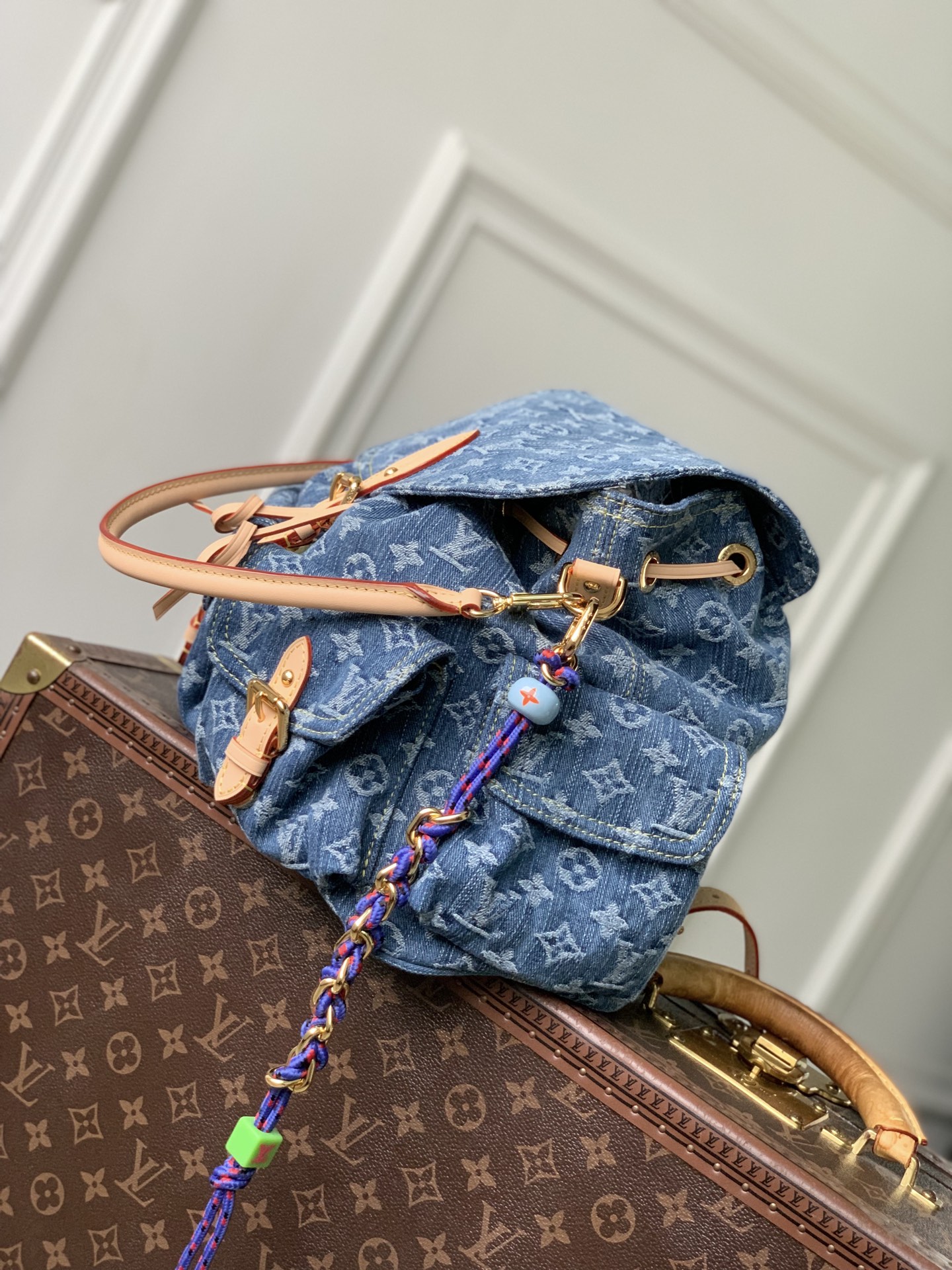 Lou*is Vvtt0n Denim Rendez-Vous Montsouris Cargo Backpack-M27330-32 x 30.5 x 16CM