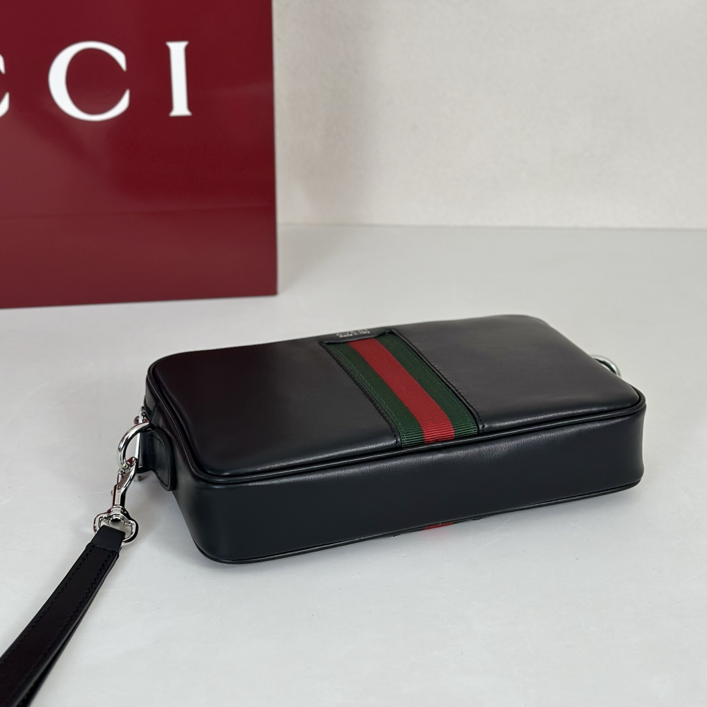 Guc*ci Web Trademark Small Crossbody Bag In Black Leather -24*4*15CM
