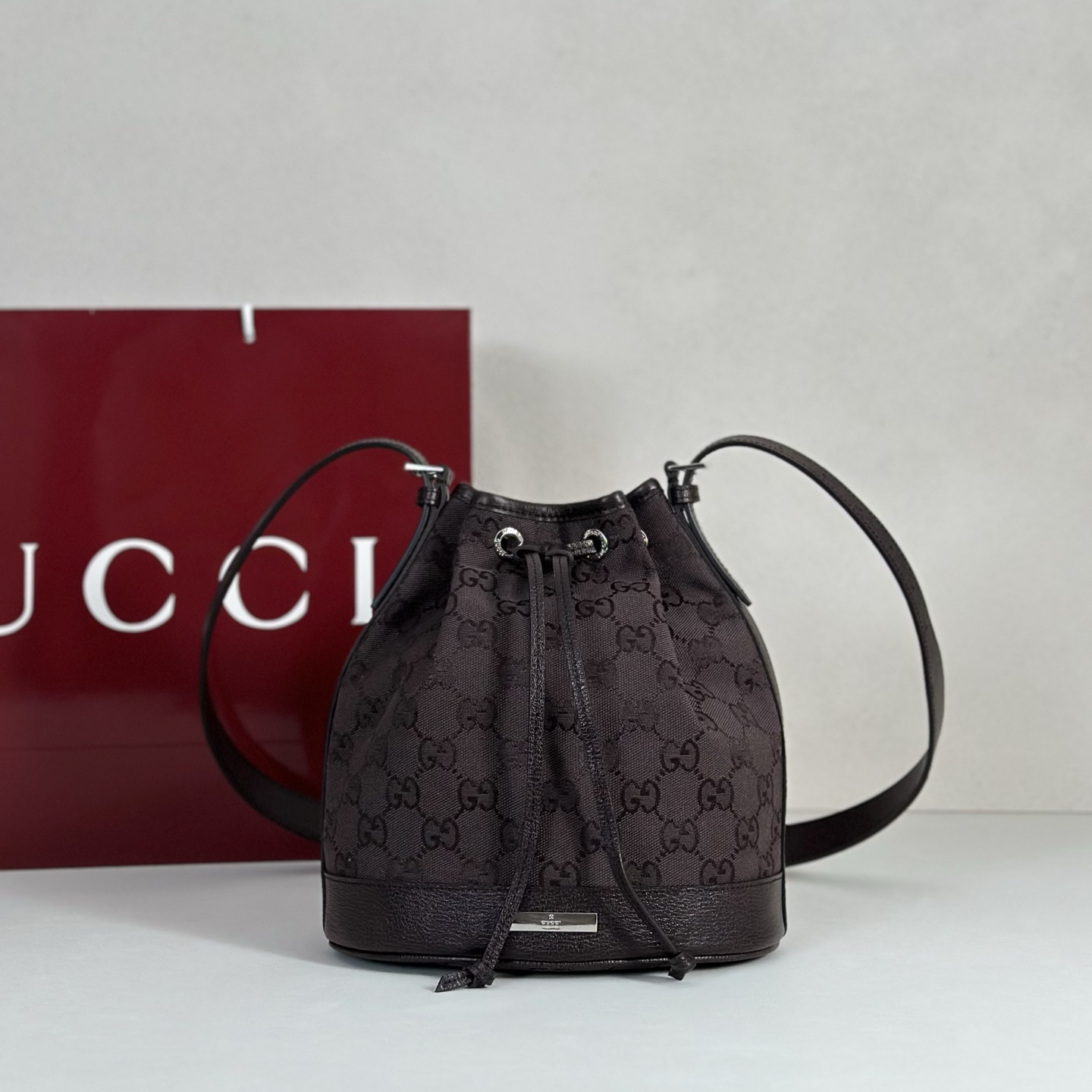 Guc*ci Venice Bucket Bag GG Canvas-20.5*23*14CM