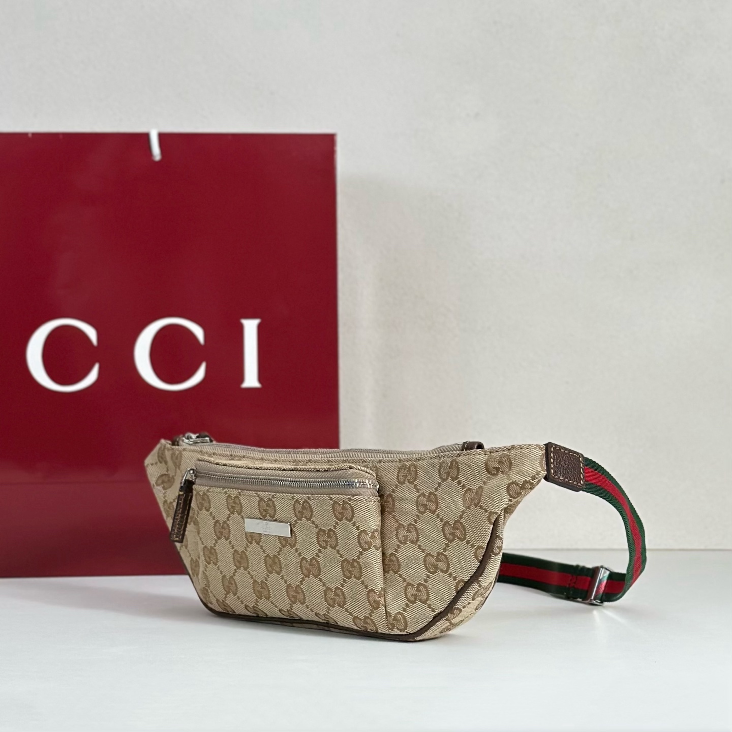 Guc*ci Tag Small Crossbody Bag In Sand And Brown GG Canvas-20*10.5*2.5CM