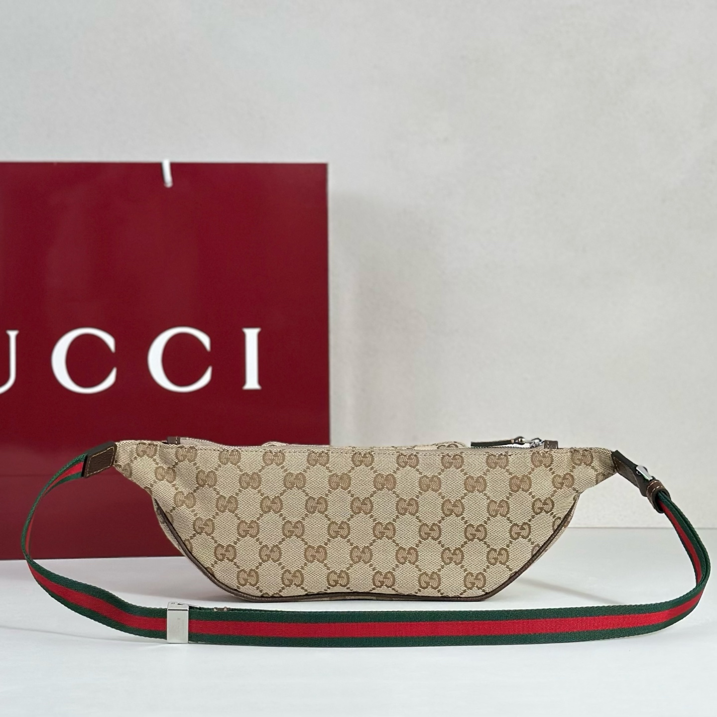 Guc*ci Tag Small Crossbody Bag In Sand And Brown GG Canvas-20*10.5*2.5CM