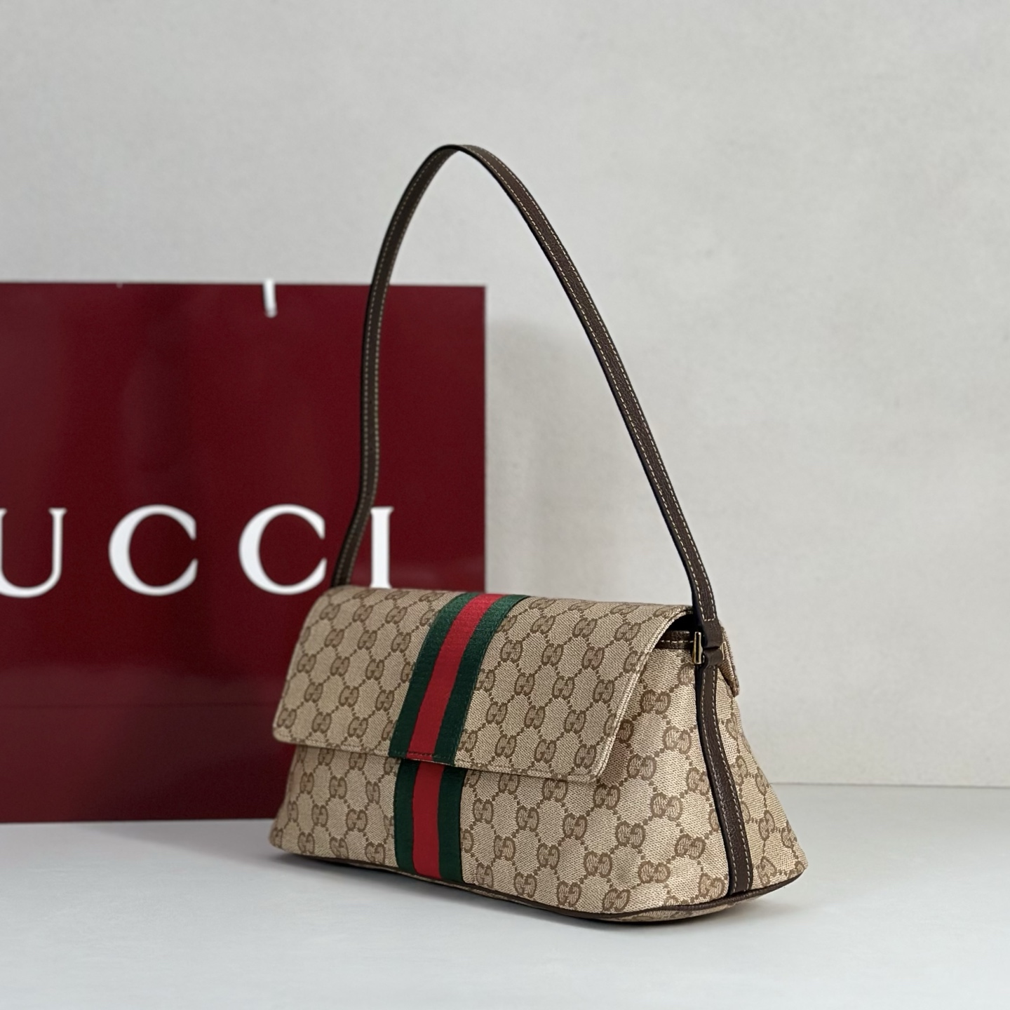 Guc*ci Madison Medium Shoulder Bag In Sand And Brown GG Canvas-31*13*11.5CM