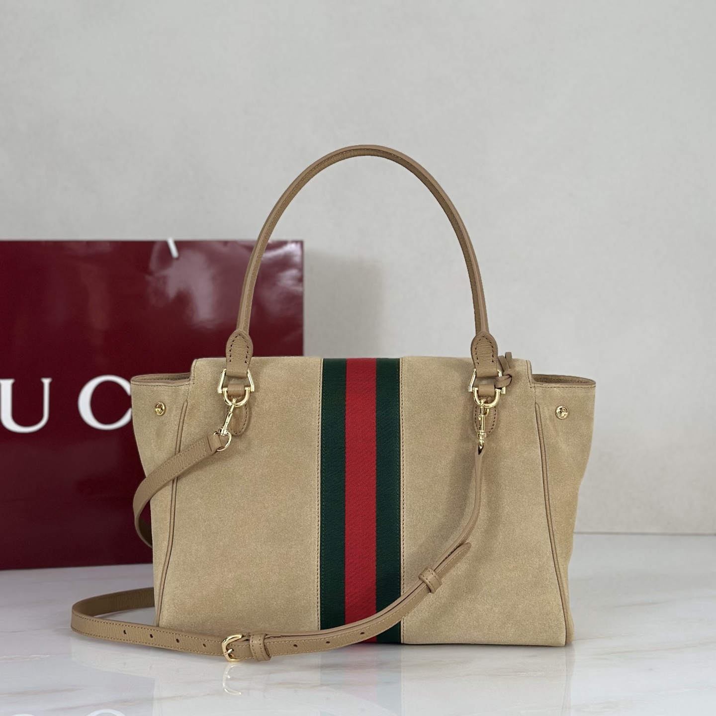 Gvc*1 Paparazzo Small Top Handle Bag In Sand Suede-32*24*17CM