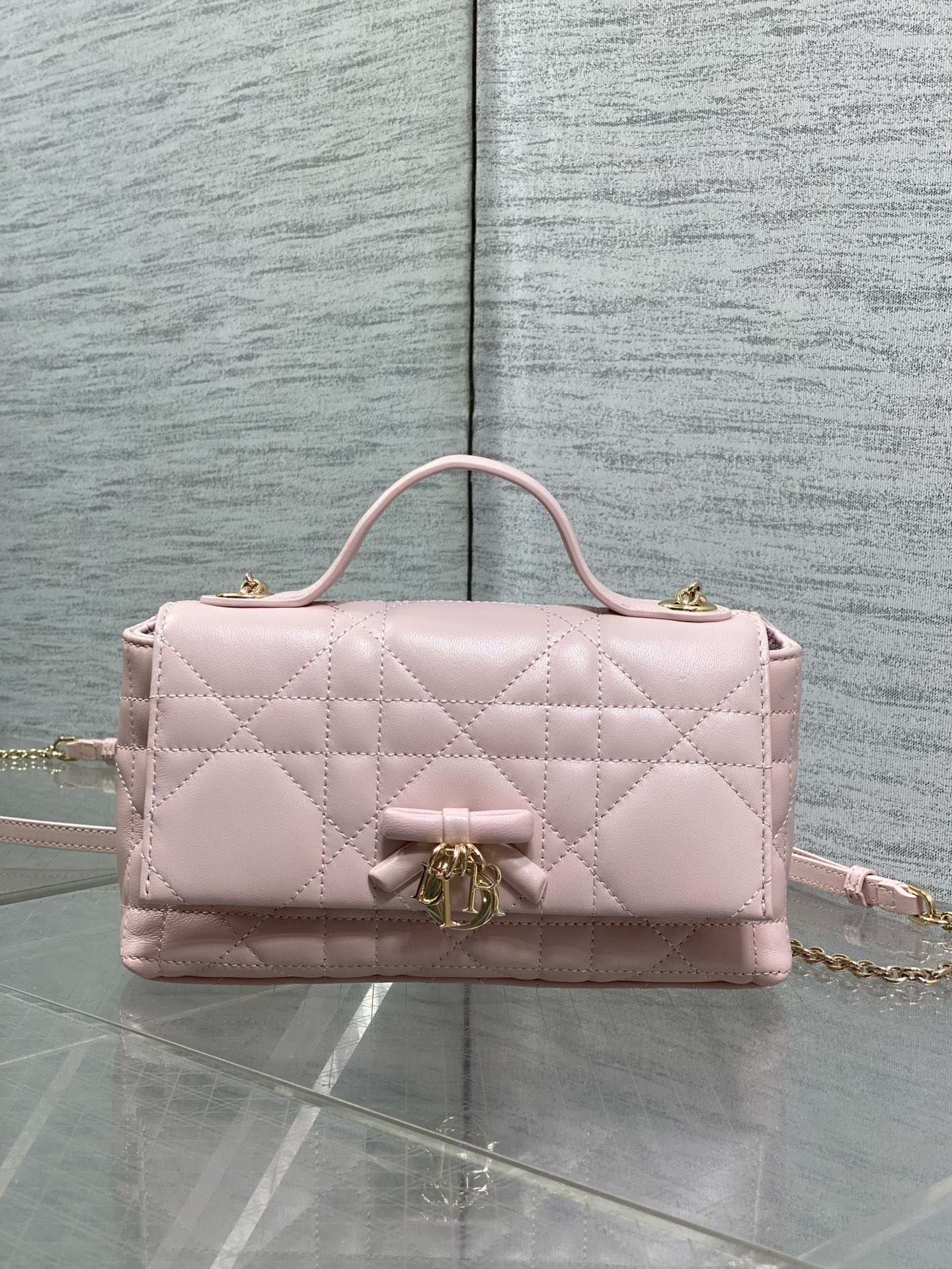 Diro Mini Bag with Chain Soupir Pink Macrocannage Lambskin-21*11.5*7CM