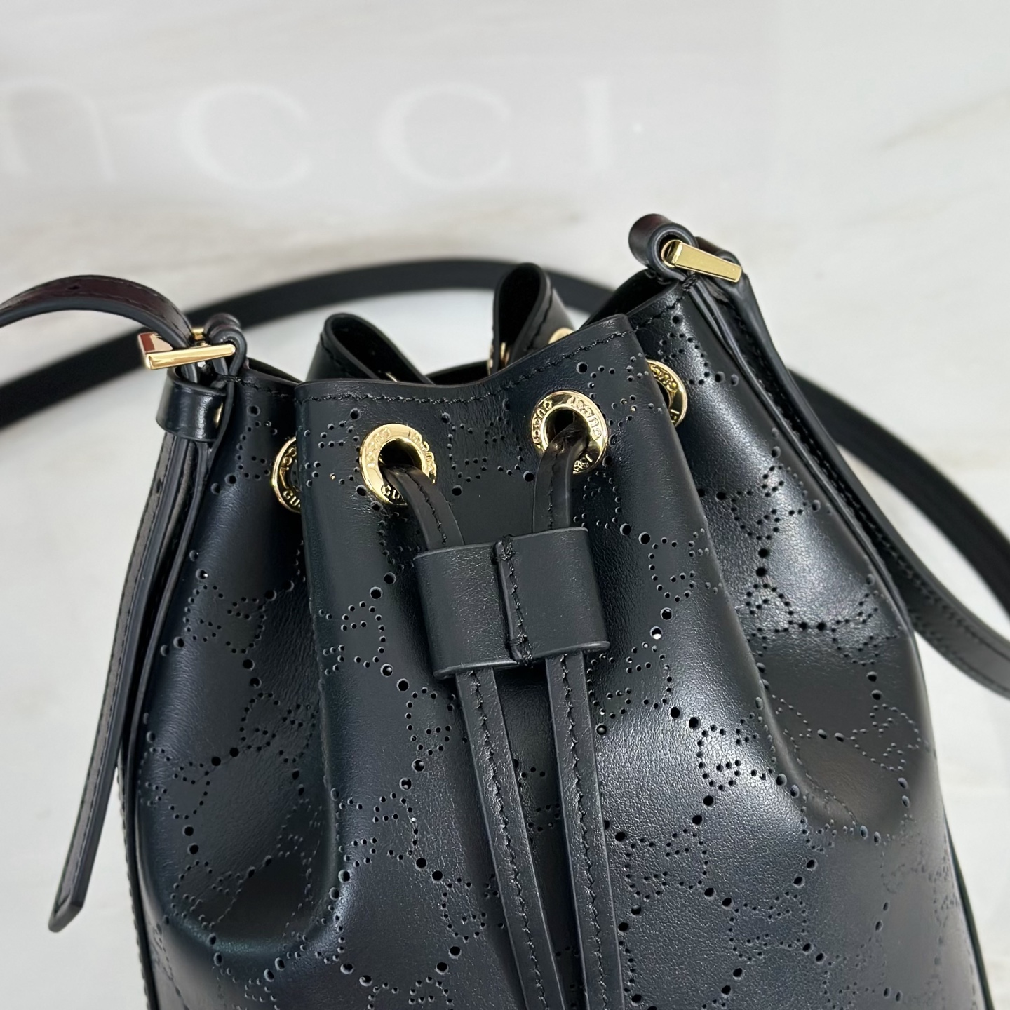 G*ucci Venice Small Bucket Bag In Black GG Leather-15.5*19.5*10.5CM