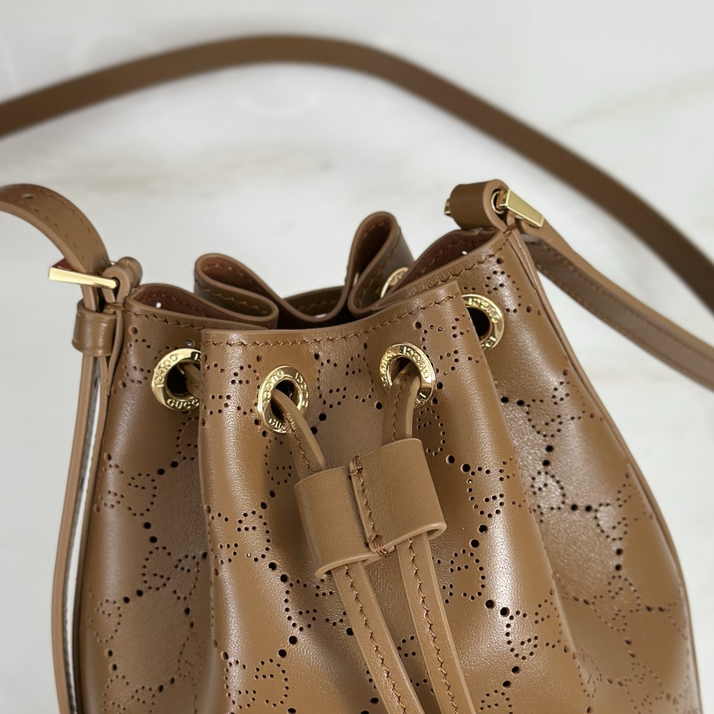 G*ucci Venice Small Bucket Bag In Brown GG Leather-15.5*19.5*10.5CM