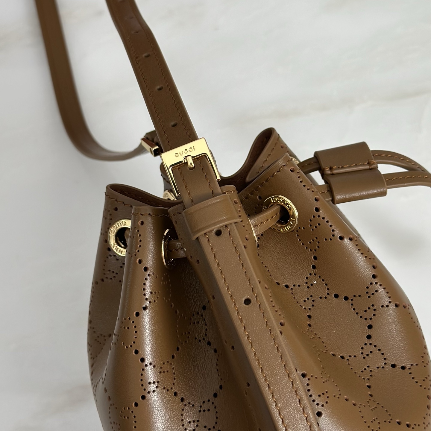 G*ucci Venice Small Bucket Bag In Brown GG Leather-15.5*19.5*10.5CM