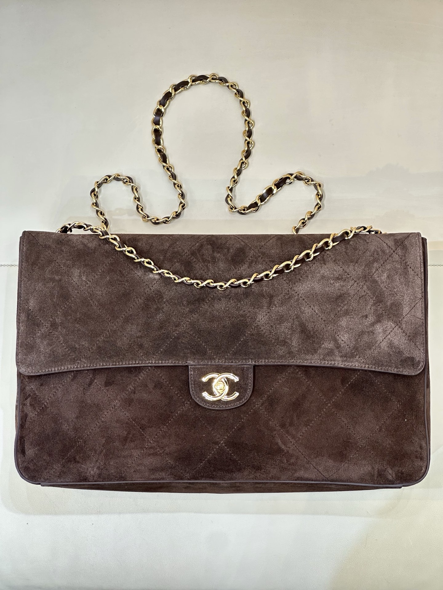 Ch@nel Maxi Flapbag , Grained Calfskin & Gold-Tone Metal, lLight-26*38.5*11CM