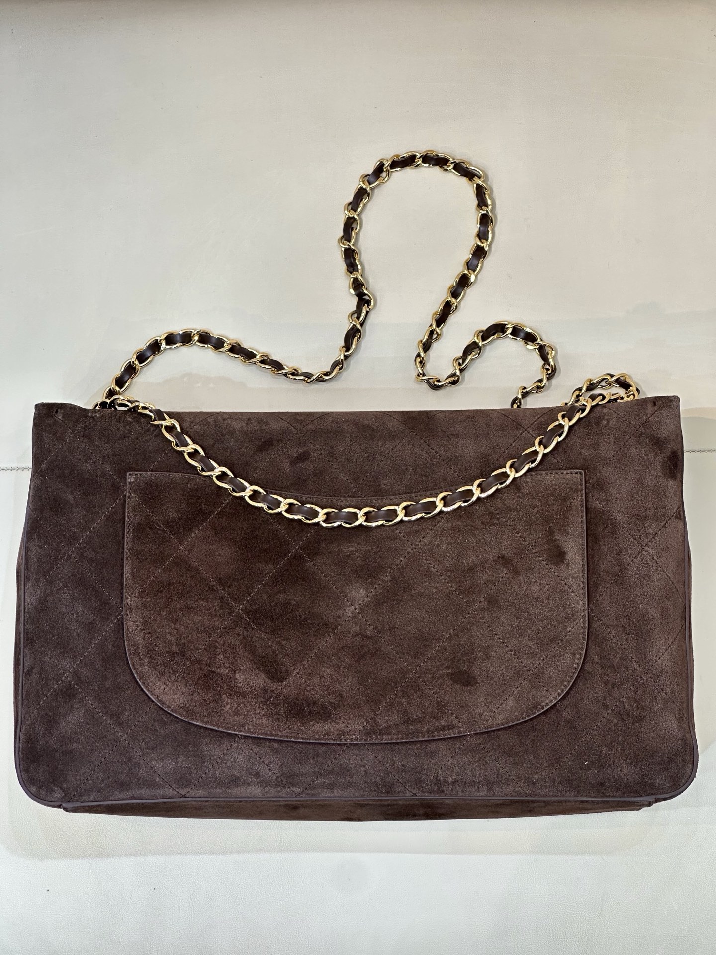 Ch@nel Maxi Flapbag , Grained Calfskin & Gold-Tone Metal, lLight-26*38.5*11CM