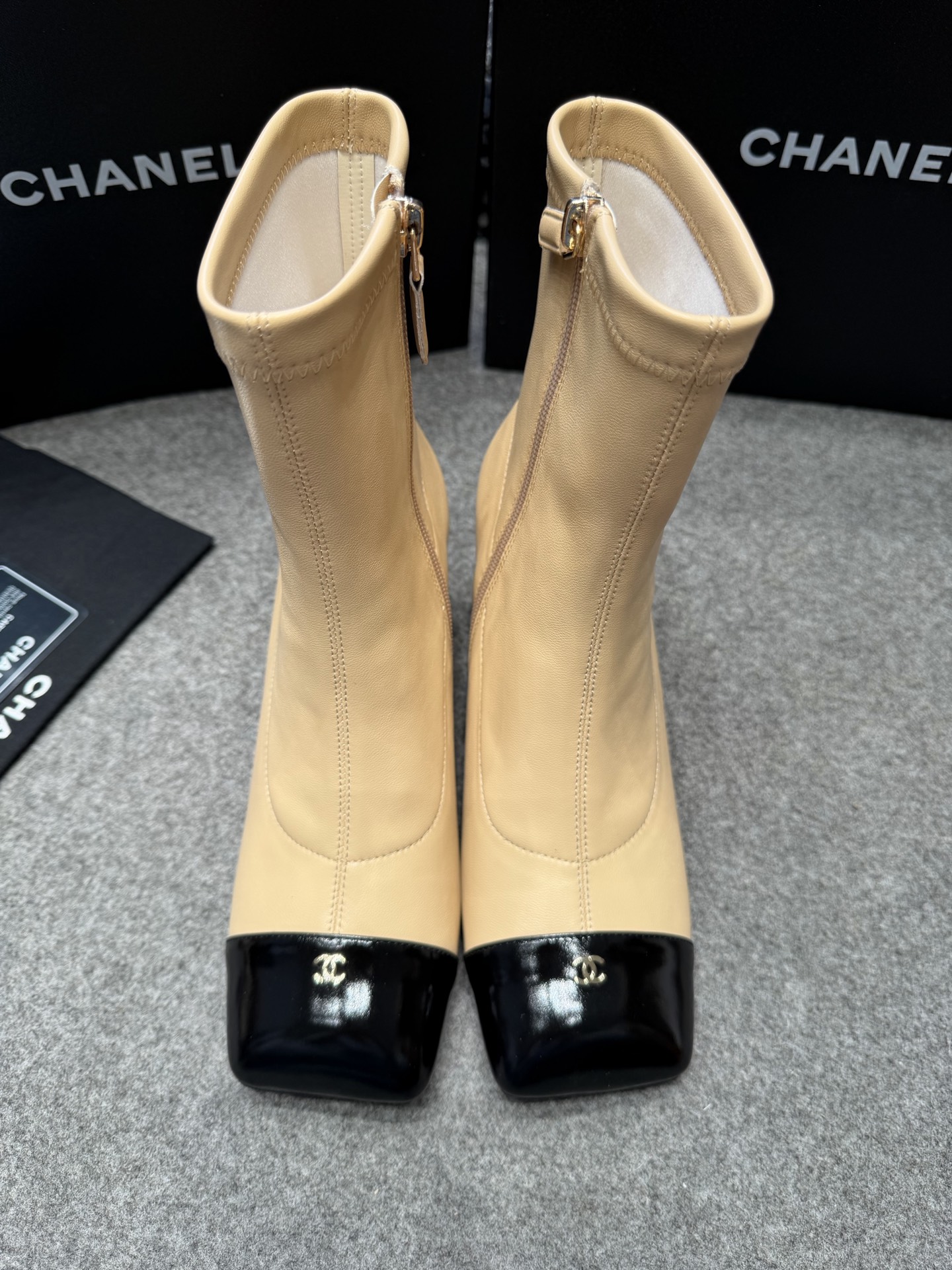 Ch@nel Stretch Lambskin Patent Boots